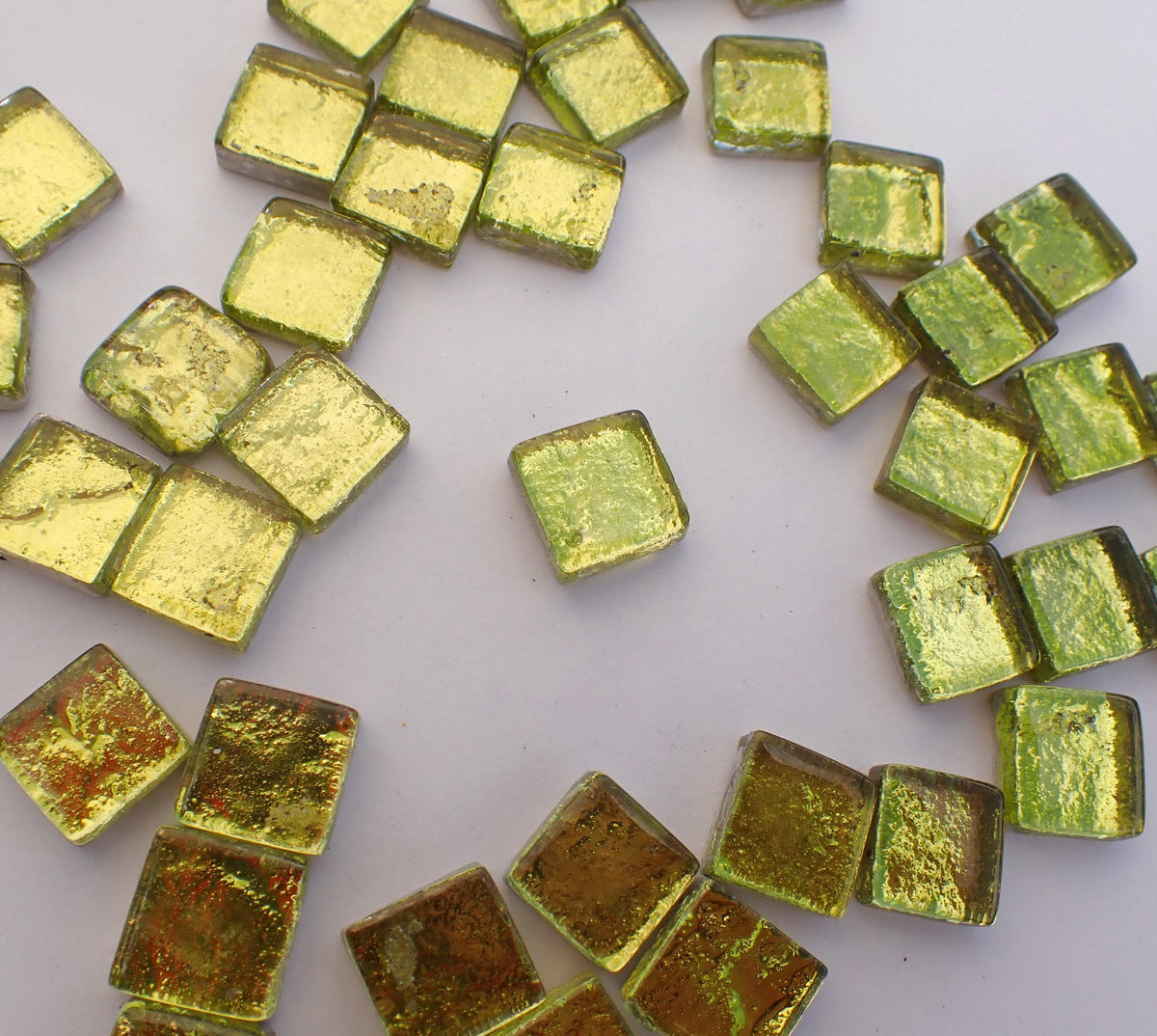 Yellow Foil Glass Mosaic Tiles - 12mm - 50g Metallic Squares in Lemonade