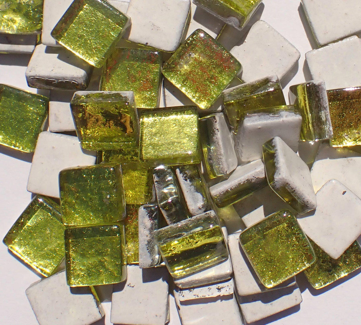 Yellow Foil Glass Mosaic Tiles - 12mm - 50g Metallic Squares in Lemonade