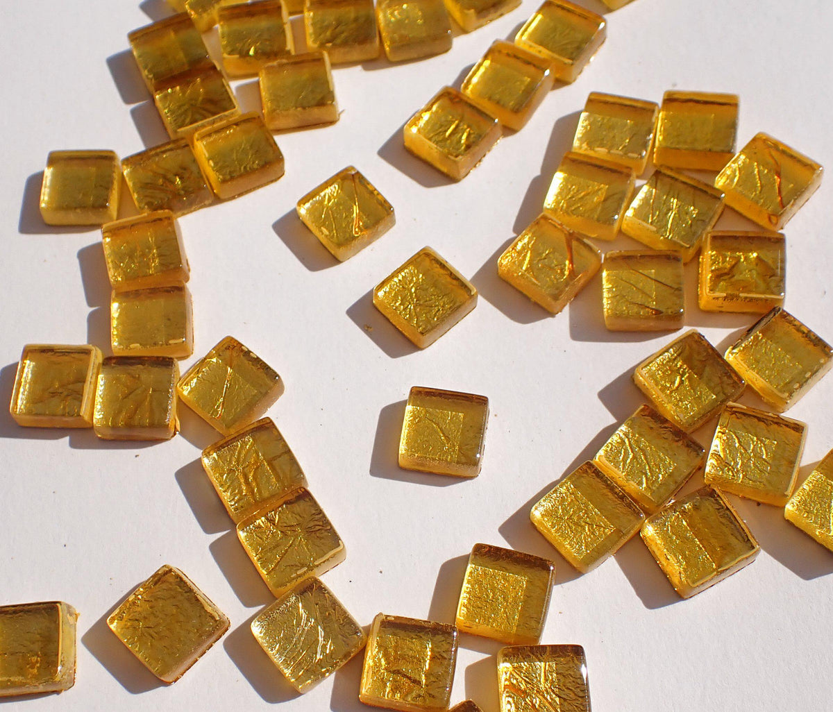 Gold Foil Tiles - 10mm - 50g Metallic Glass Tiles - Approx 50 Squares