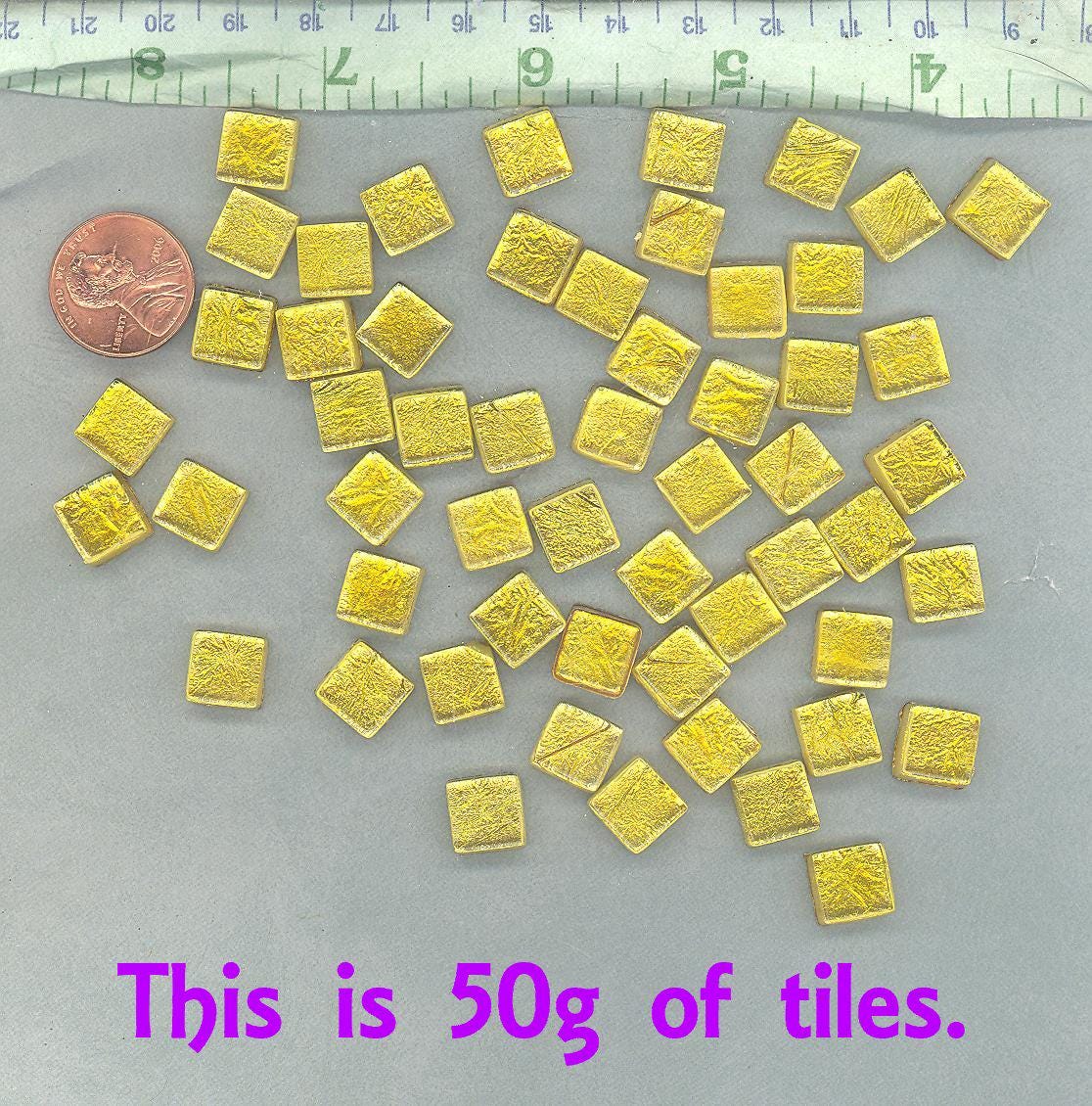 Gold Foil Tiles - 10mm - 50g Metallic Glass Tiles - Approx 50 Squares