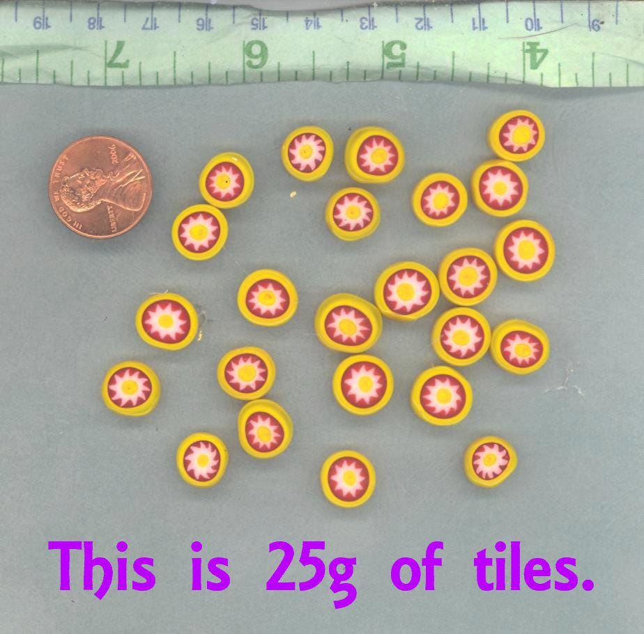 Red and Yellow Sun Fused Millefiori - 25 grams - Unique Opaque Mosaic Glass Tiles
