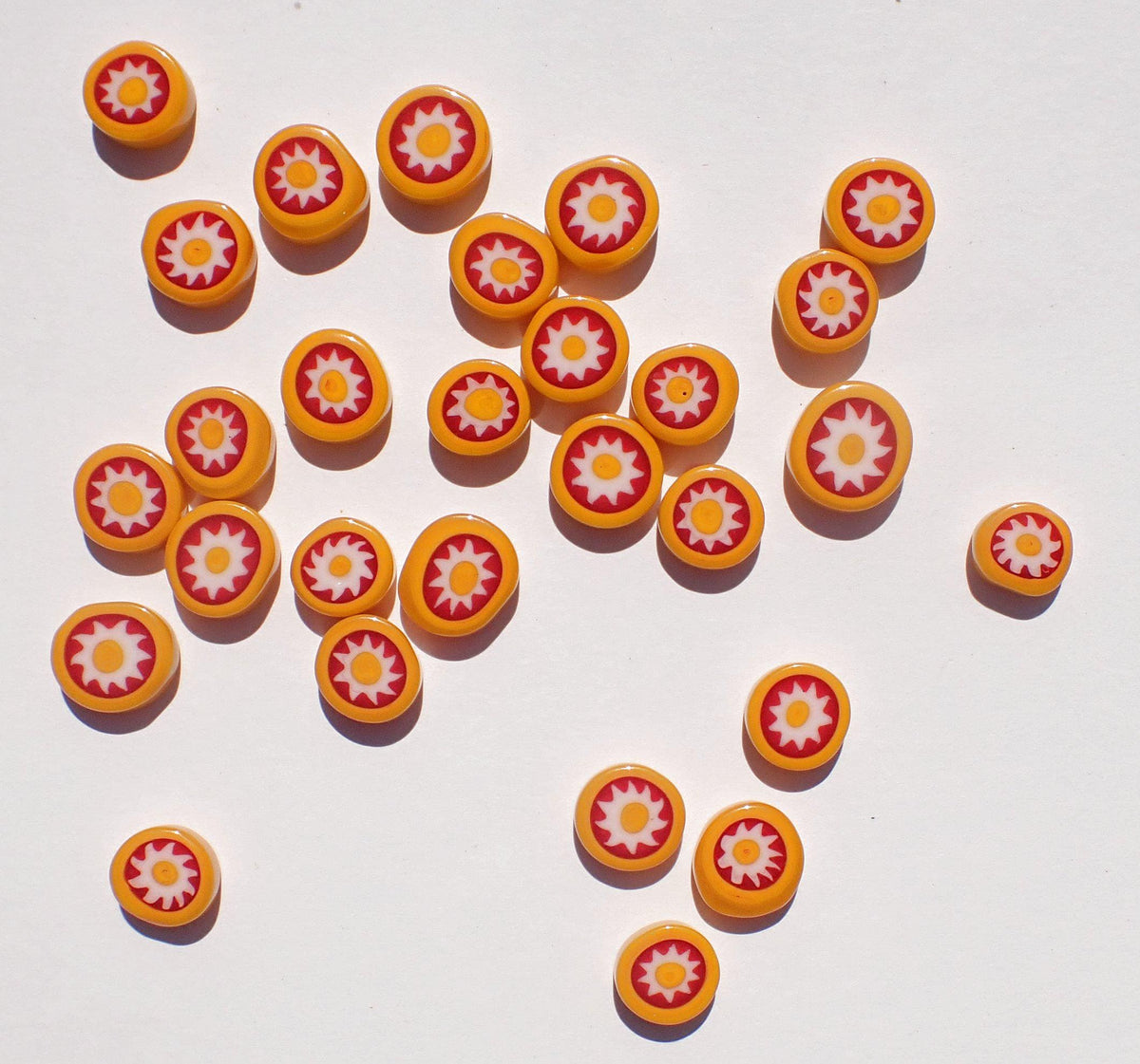 Red and Yellow Sun Fused Millefiori - 25 grams - Unique Opaque Mosaic Glass Tiles