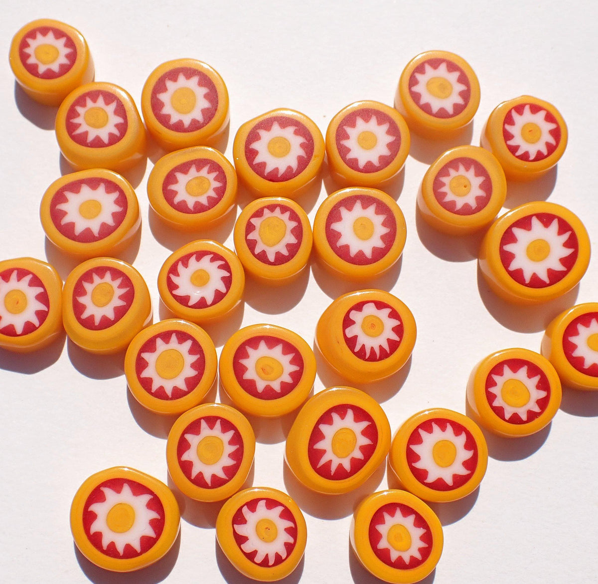 Red and Yellow Sun Fused Millefiori - 25 grams - Unique Opaque Mosaic Glass Tiles