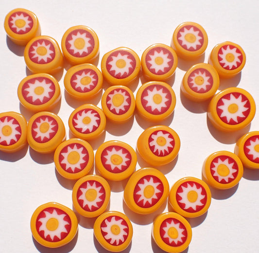 Red and Yellow Sun Fused Millefiori - 25 grams - Unique Opaque Mosaic Glass Tiles