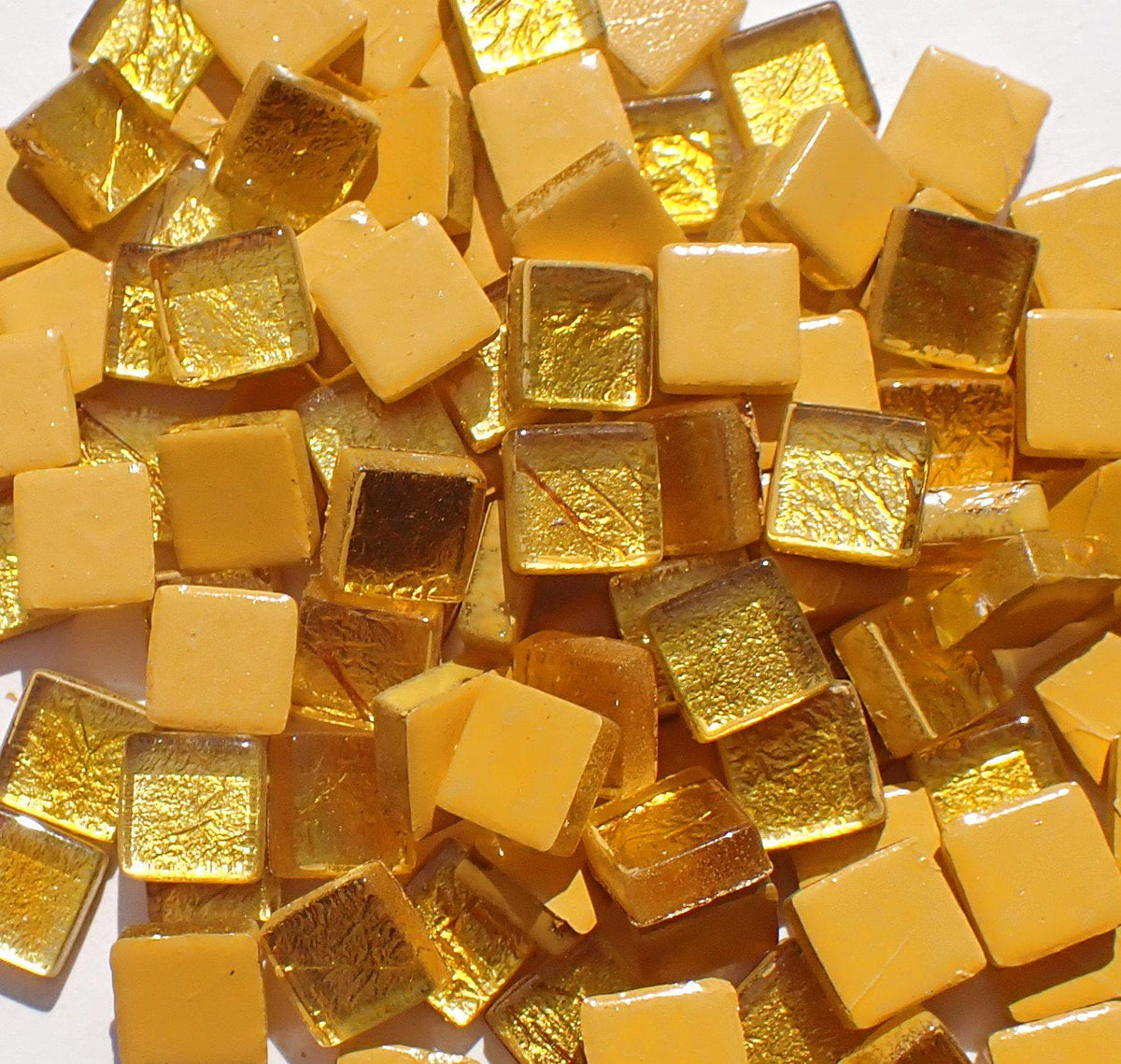 Gold Foil Tiles - 10mm - 50g Metallic Glass Tiles - Approx 50 Squares