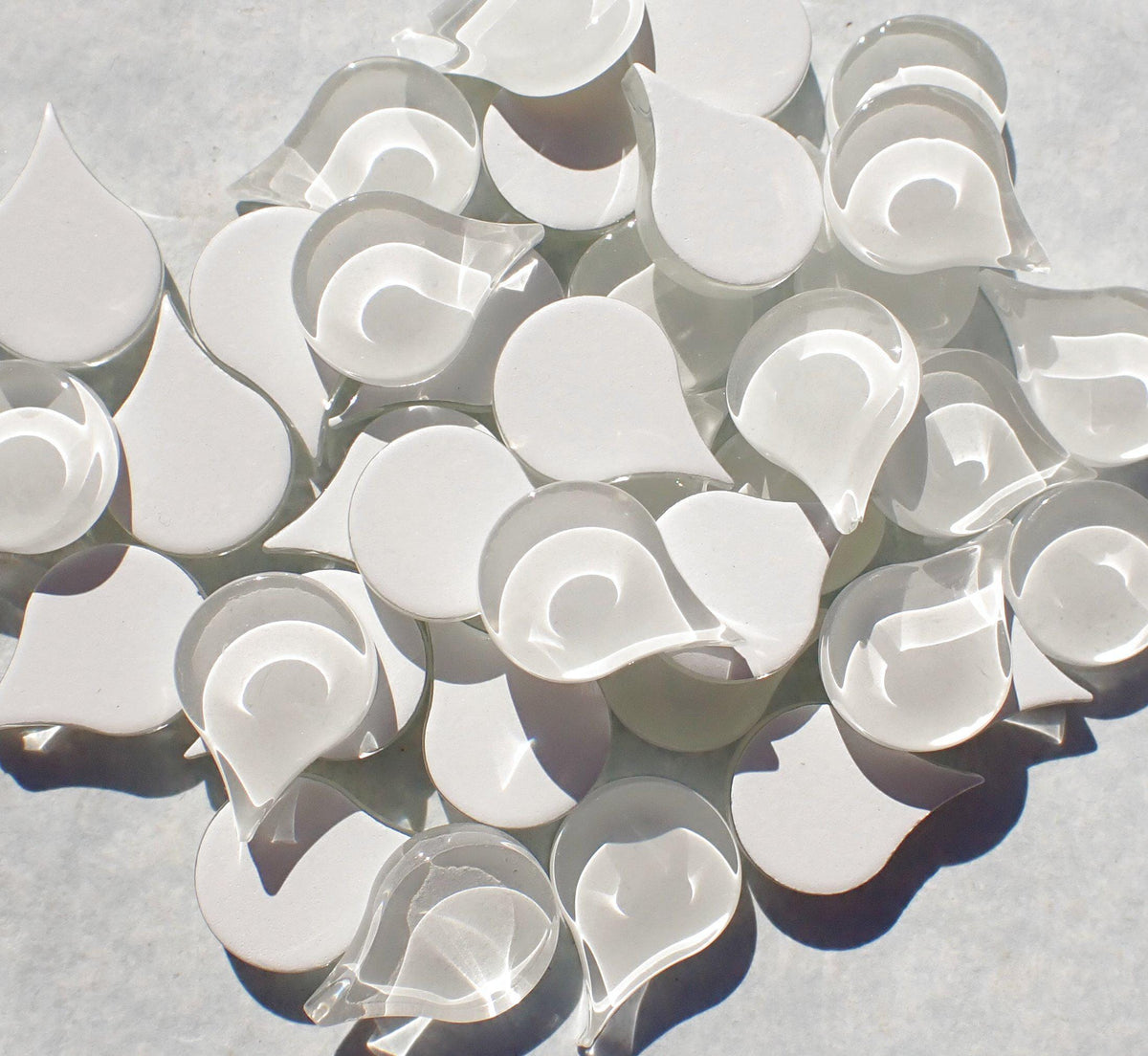 White Raindrop Mandala Mosaic Glass Tiles - 50g - Over 30 Pieces