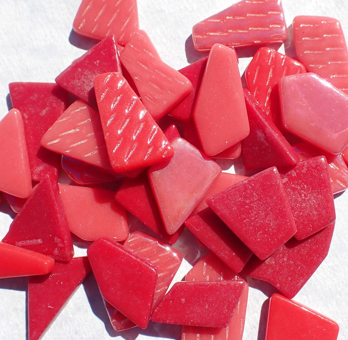 Shades of Red Irregular Glass Tiles - 50g of Polygons in Mix of Sizes - Heatwave