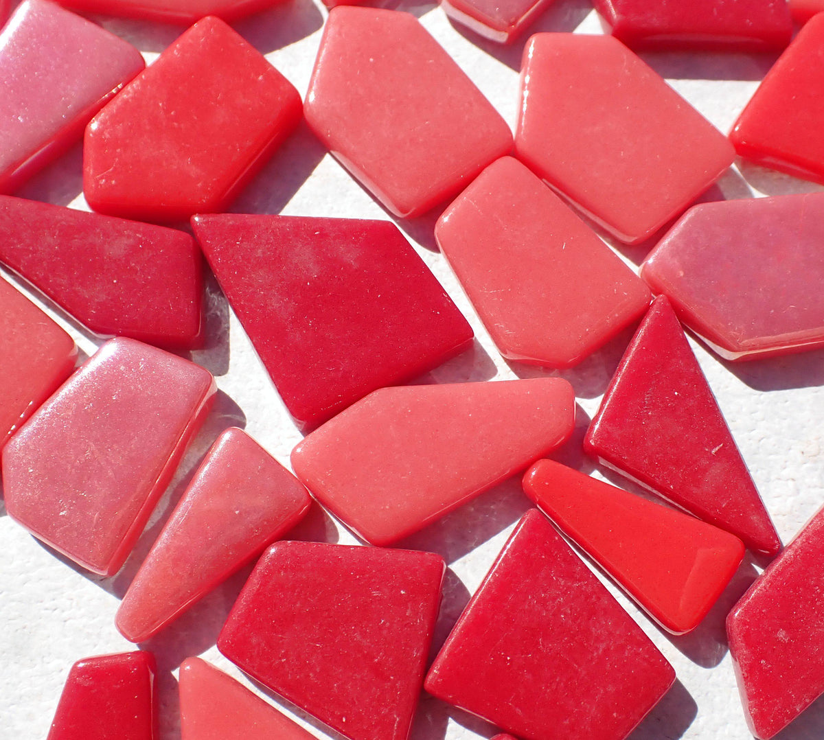 Shades of Red Irregular Glass Tiles - 50g of Polygons in Mix of Sizes - Heatwave