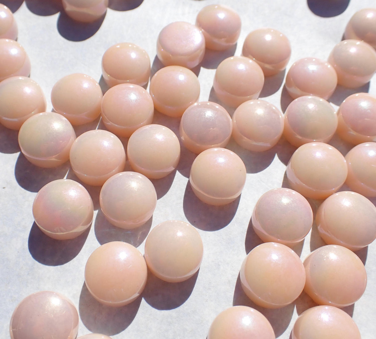 Peach Blush Iridescent Glass Drops Mosaic Tiles - 100 grams - Approx 65 Gems