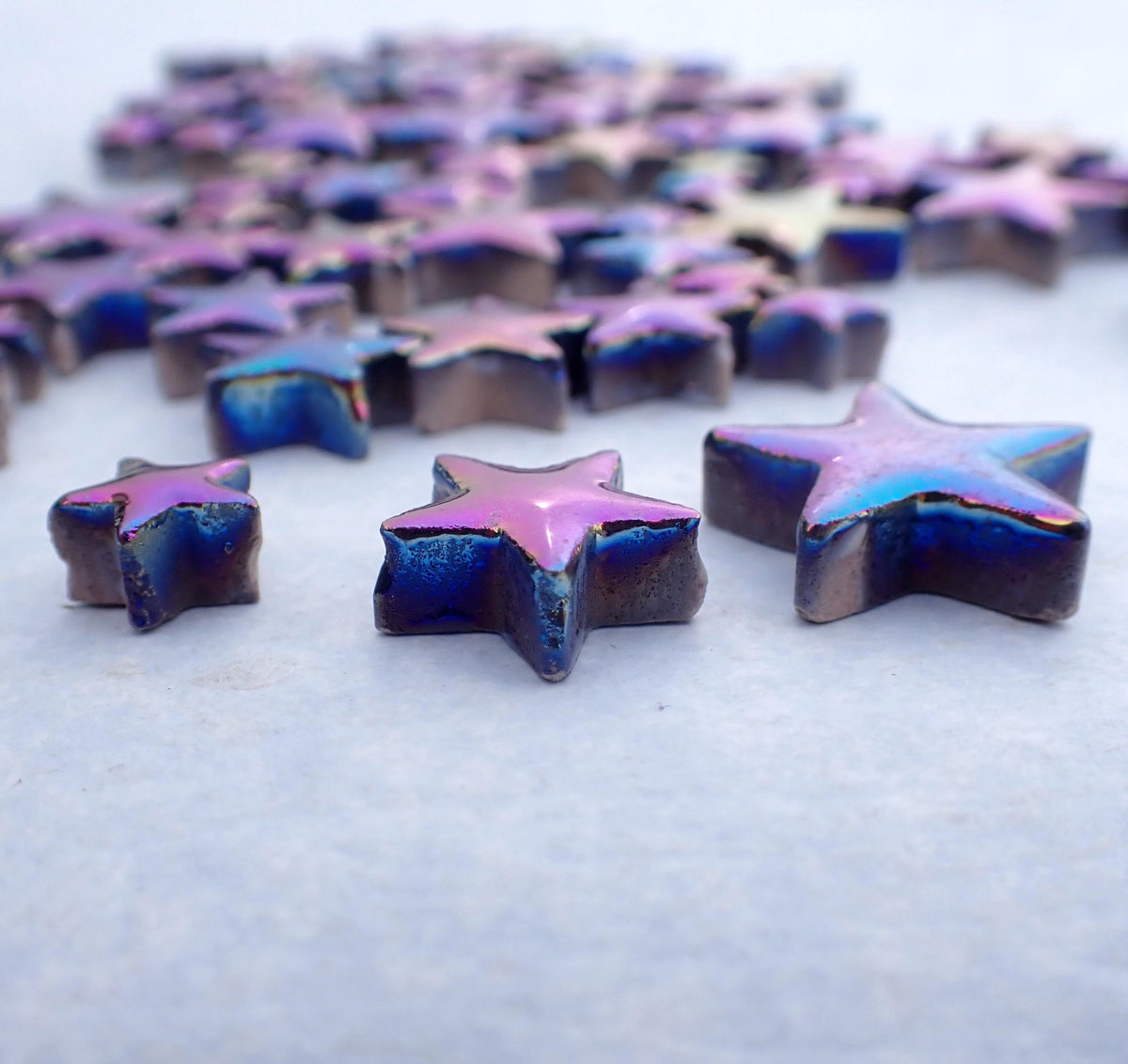 Colorful Metallic Stars Mosaic Tiles - 50g Ceramic in Mix of 3 Sizes - 20mm, 15mm, 10mm