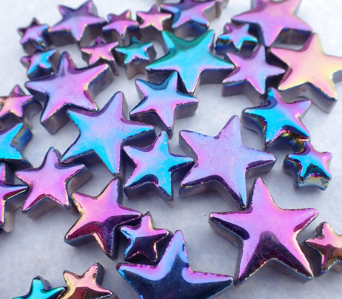 Colorful Metallic Stars Mosaic Tiles - 50g Ceramic in Mix of 3 Sizes - 20mm, 15mm, 10mm