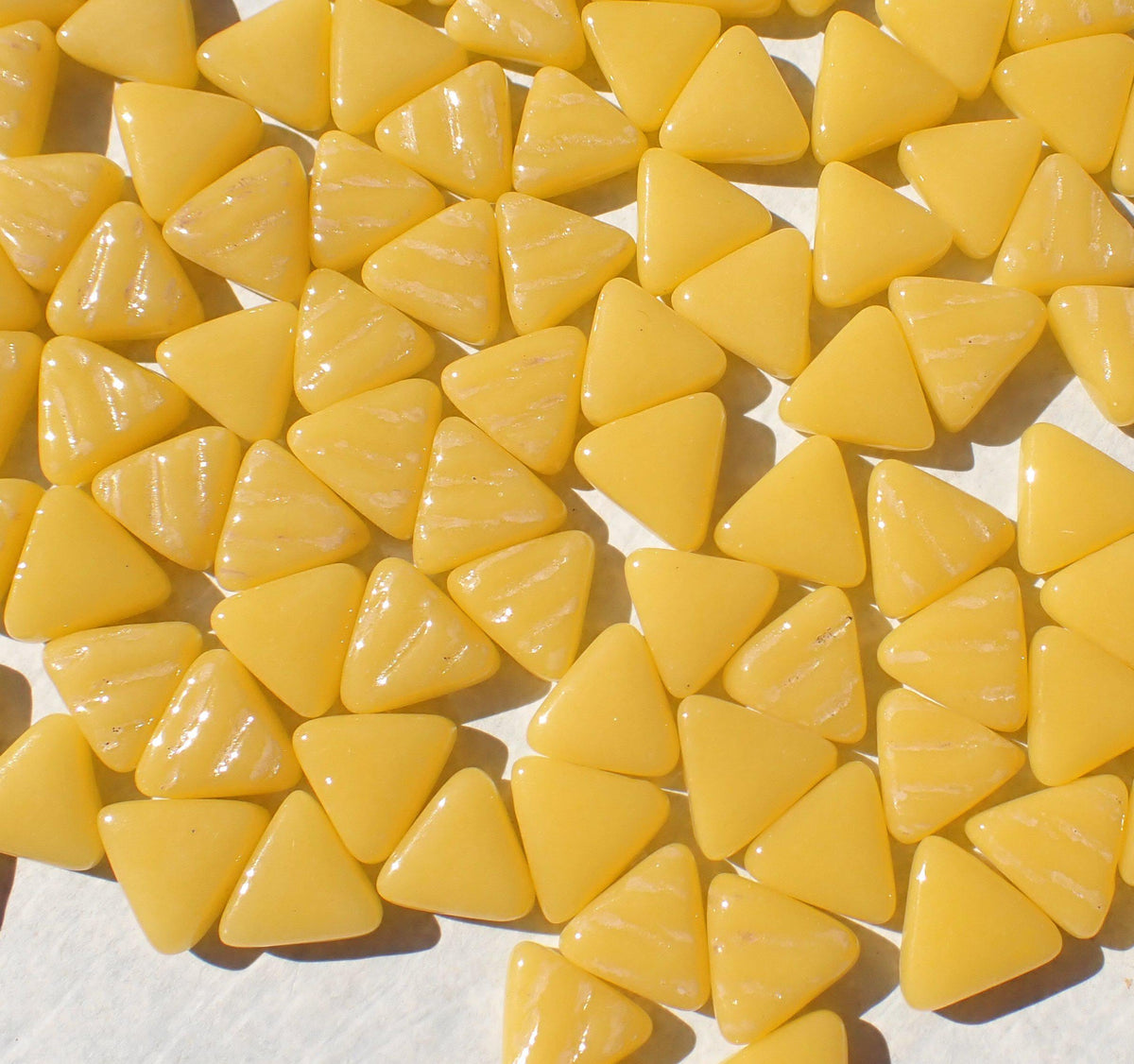 Small Yellow Triangle Glass Mosaic Tiles - 10mm - Opaque Glass Solid Color - 50g of Triangles - Approx 80 Tiles