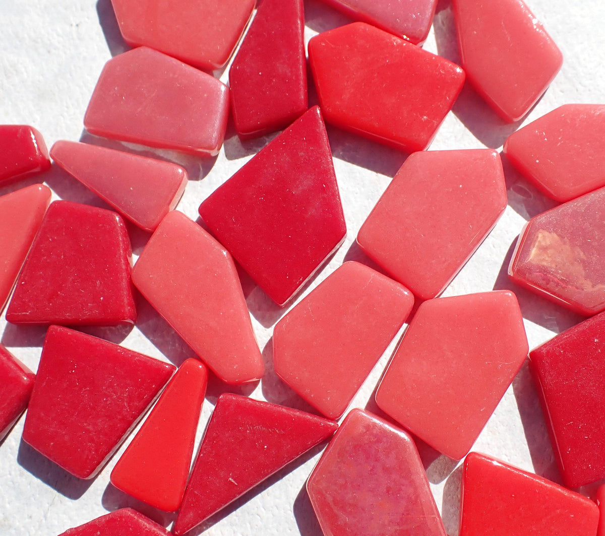 Shades of Red Irregular Glass Tiles - 50g of Polygons in Mix of Sizes - Heatwave