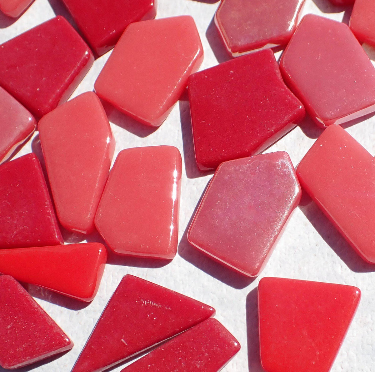 Shades of Red Irregular Glass Tiles - 50g of Polygons in Mix of Sizes - Heatwave