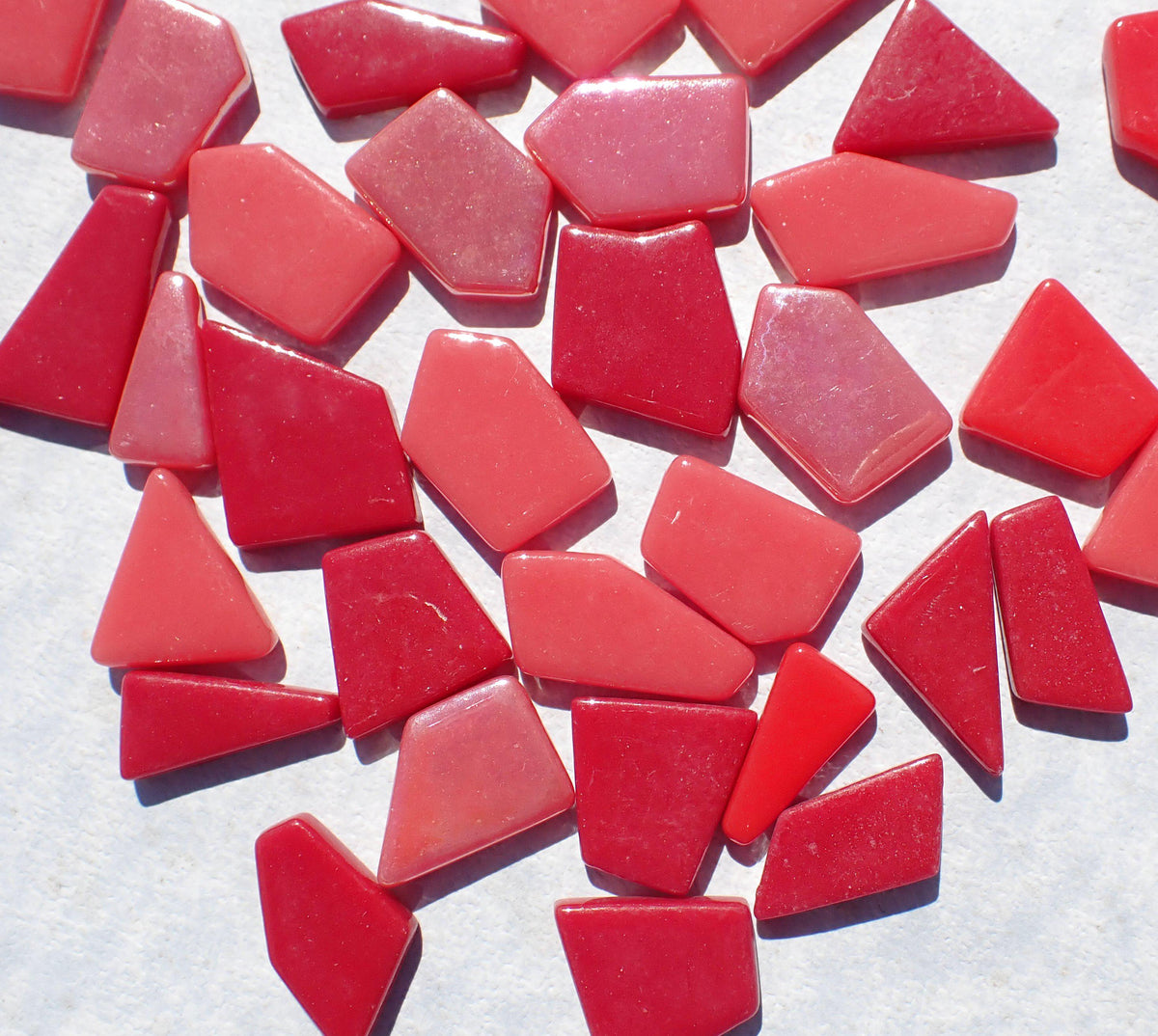 Shades of Red Irregular Glass Tiles - 50g of Polygons in Mix of Sizes - Heatwave