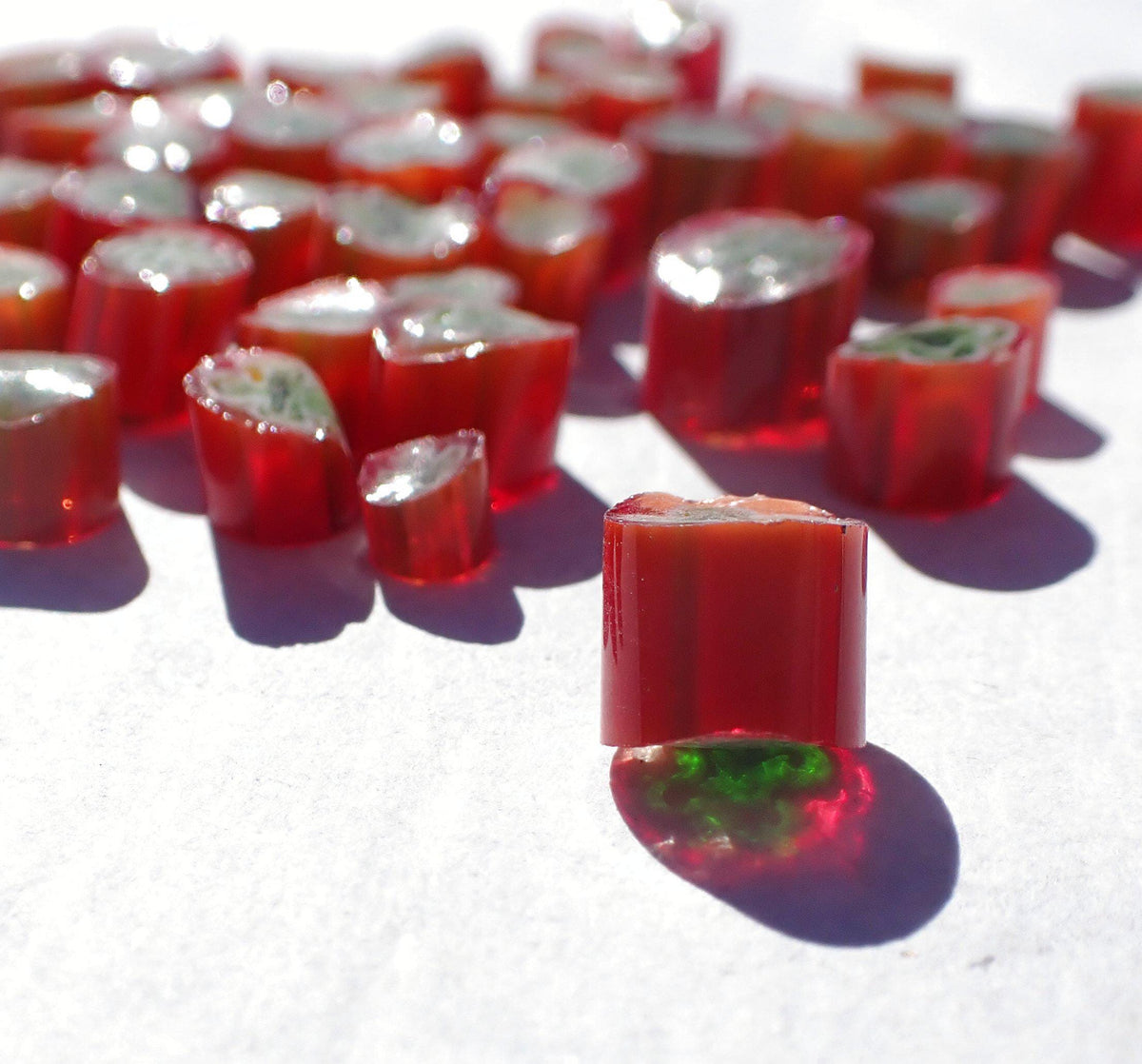 Green Clover in Orange Millefiori - 25 grams - Mosaic Glass Tiles