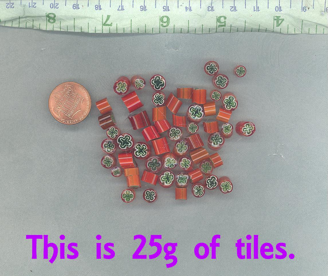 Green Clover in Orange Millefiori - 25 grams - Mosaic Glass Tiles