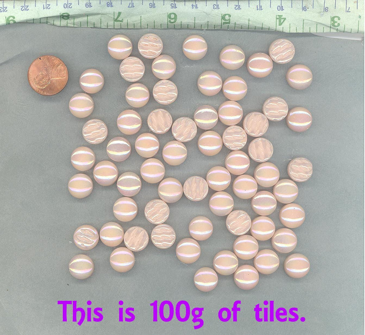 Peach Blush Iridescent Glass Drops Mosaic Tiles - 100 grams - Approx 65 Gems