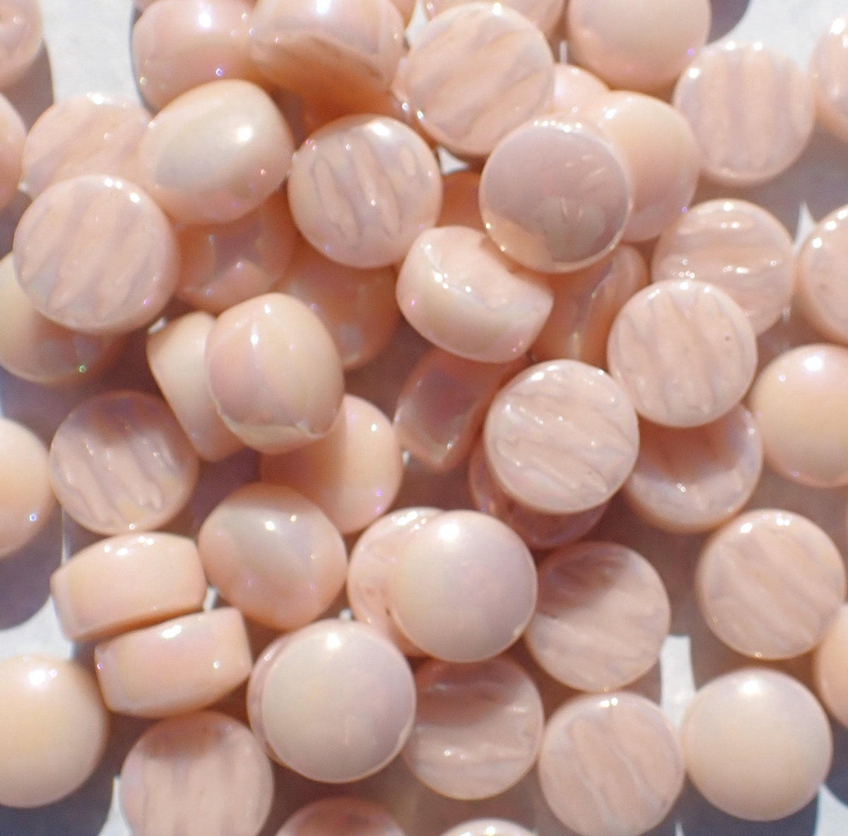 Peach Blush Iridescent Glass Drops Mosaic Tiles - 100 grams - Approx 65 Gems