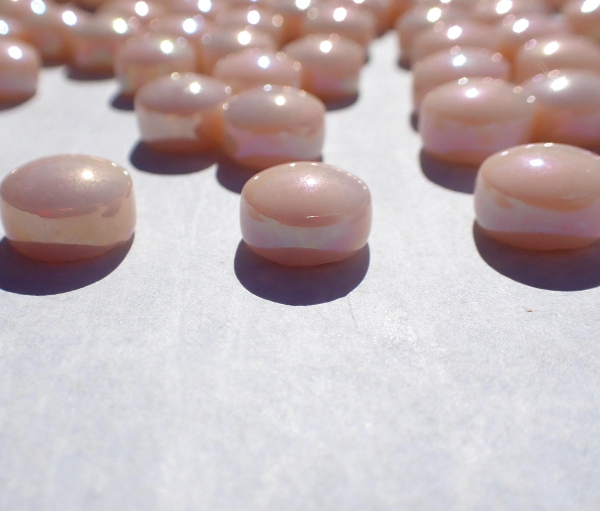 Peach Blush Iridescent Glass Drops Mosaic Tiles - 100 grams - Approx 65 Gems