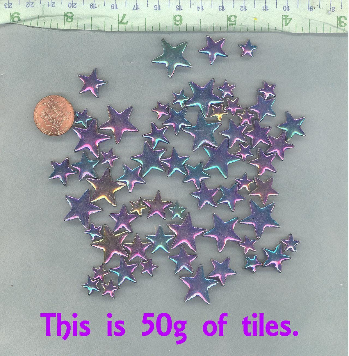 Colorful Metallic Stars Mosaic Tiles - 50g Ceramic in Mix of 3 Sizes - 20mm, 15mm, 10mm