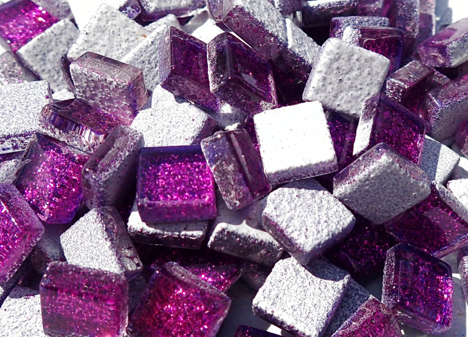 Purple Glitter Mosaic Tiles - 1 cm - 100g - Over 100 Metallic Glass Sq ...