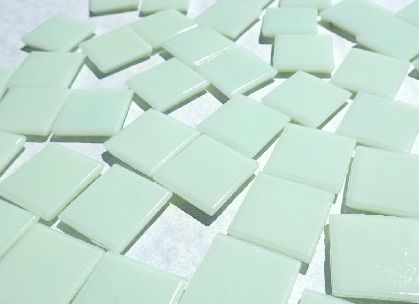 Light Green Glass Mosaic Tiles Squares - 20mm - Half Pound of Venetian Tiles for Craft Projects and Decorations