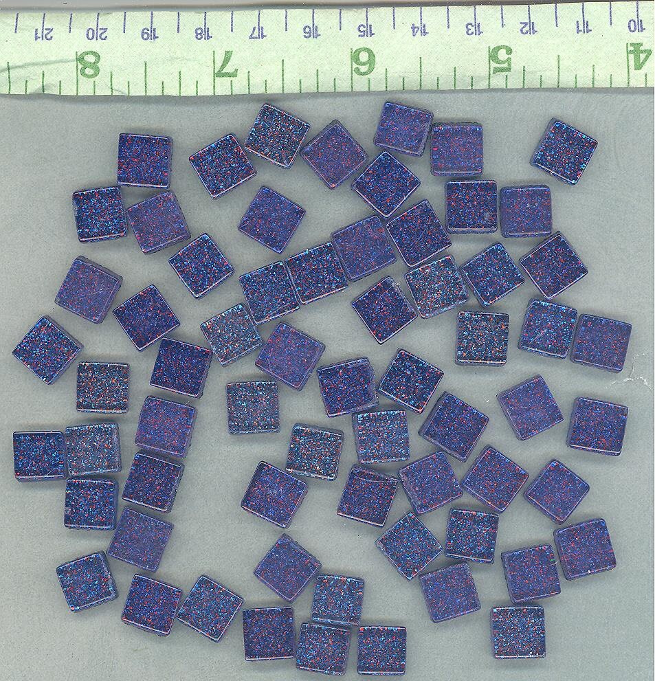 Blue with Red Glitter Squares - 100g Metallic Mosaic Tiles - 1cm - Blueberry