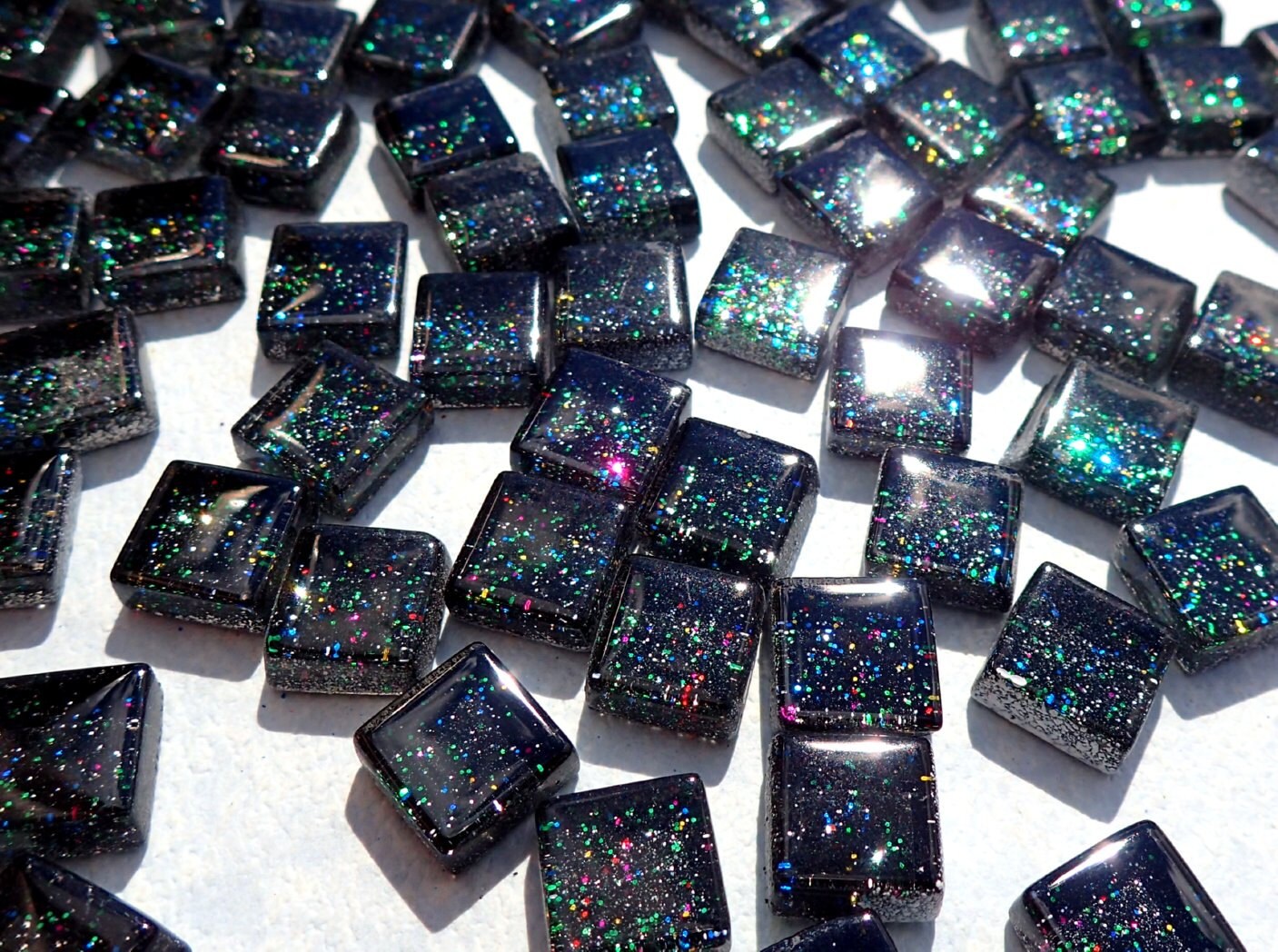 Black Glitter Tiles with Multi Colors - 1 cm Squares - 100g - City Lights