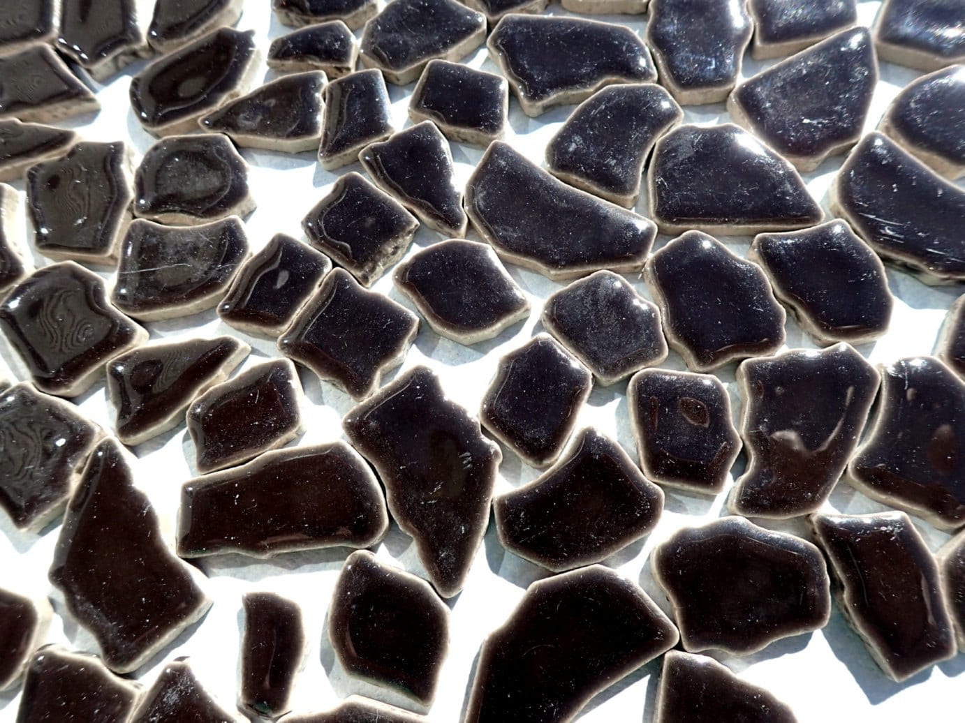 Shiny Black Mosaic Ceramic Tiles - Random Shapes - Half Pound - Assorted Sizes Jigsaw Pieces