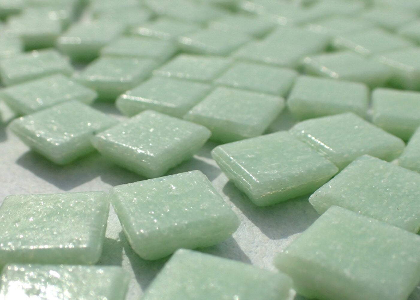 Light Green Vitreous Glass Tiles - 1 cm - Mosaic Tiles - 100 grams