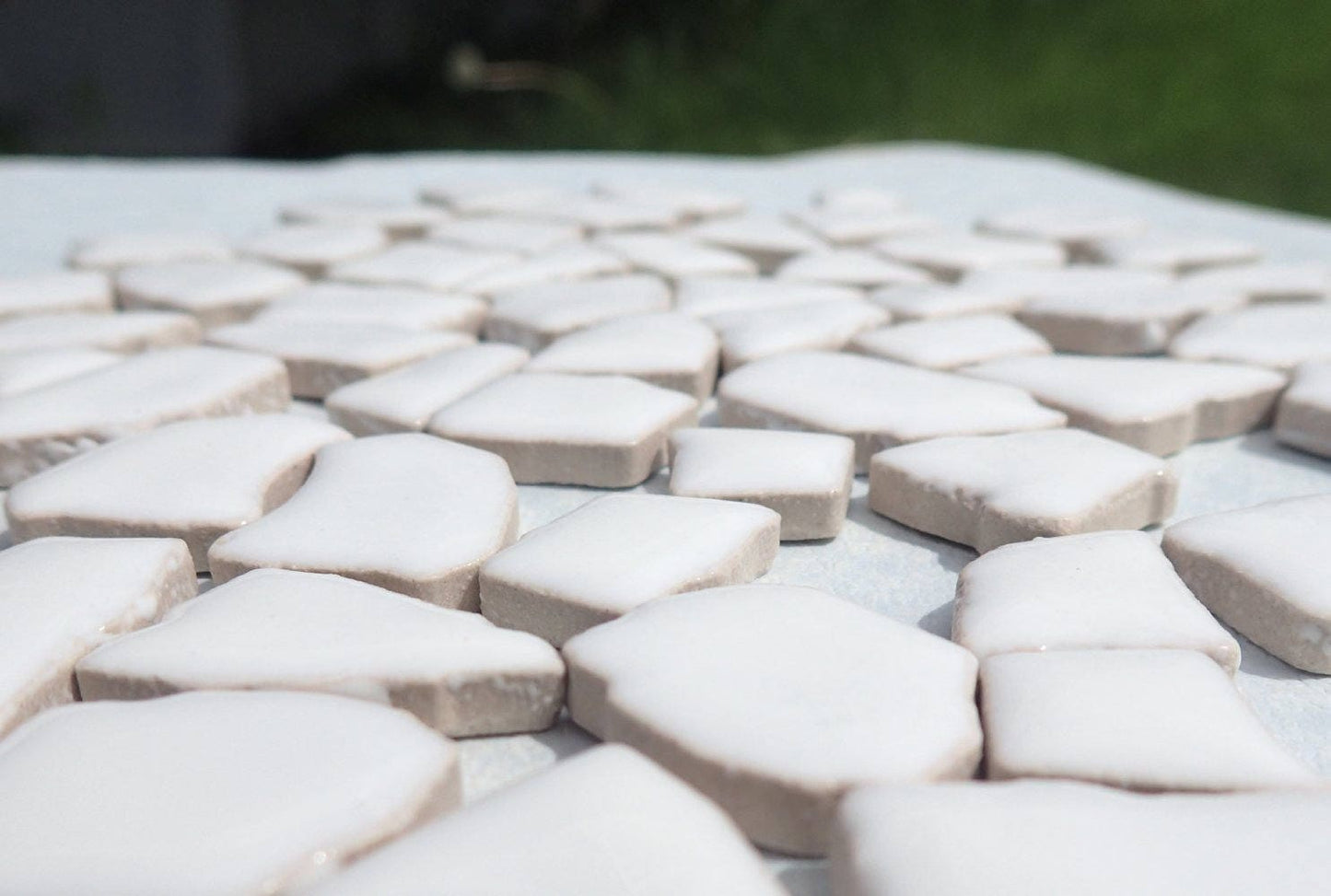 White Mosaic Ceramic Tiles - Random Shapes - Half Pound - Assorted Sizes Jigsaw Puzzle Type Pieces