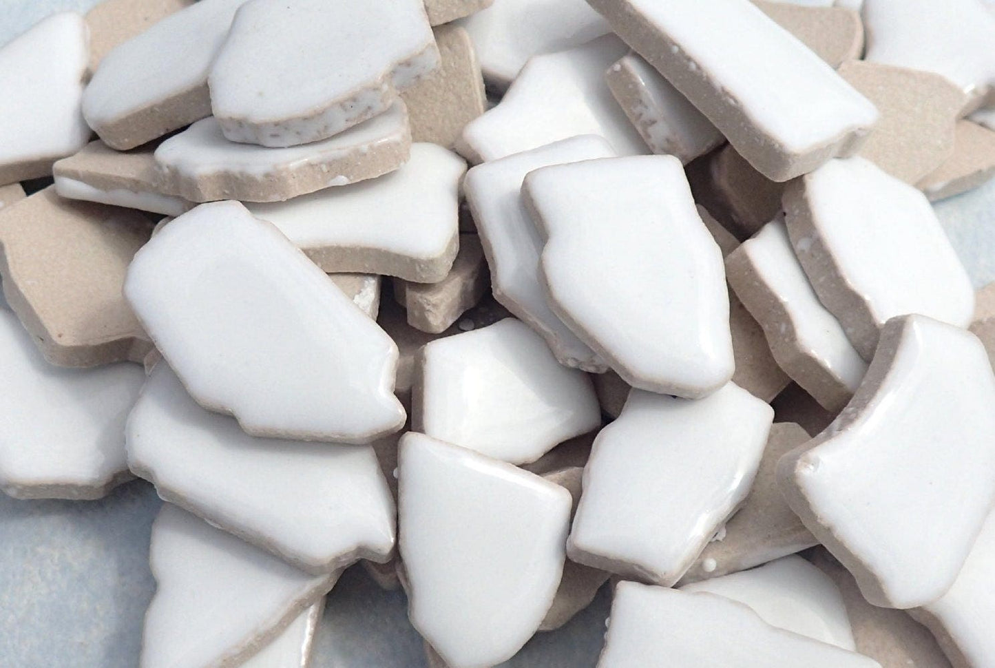 White Mosaic Ceramic Tiles - Random Shapes - Half Pound - Assorted Sizes Jigsaw Puzzle Type Pieces