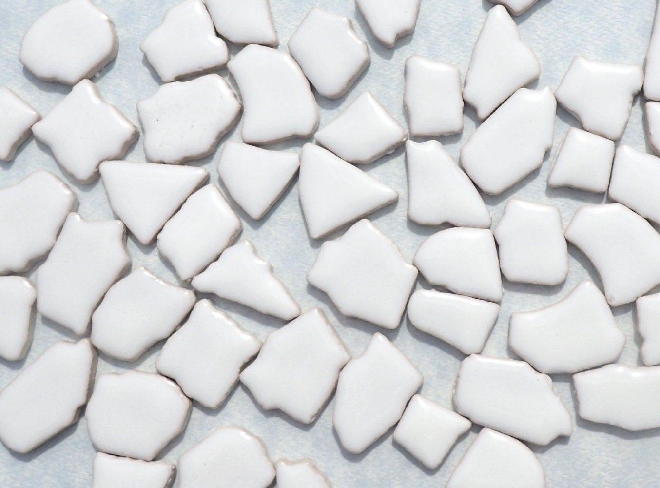 White Mosaic Ceramic Tiles - Random Shapes - Half Pound - Assorted Sizes Jigsaw Puzzle Type Pieces