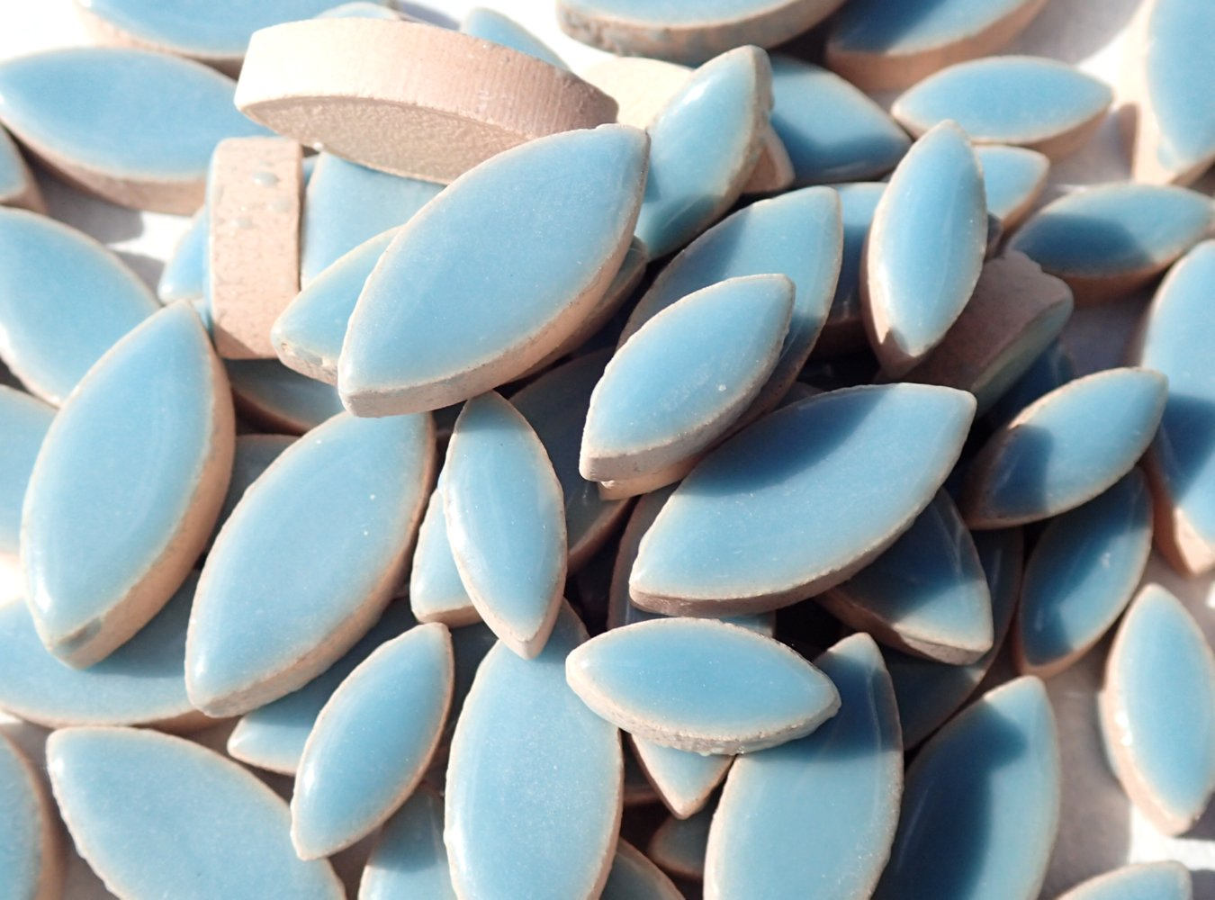 Light Blue Petals Mosaic Tiles - 50g Ceramic Leaves in Mix of 2 Sizes 1/2" and 3/4" in Azure