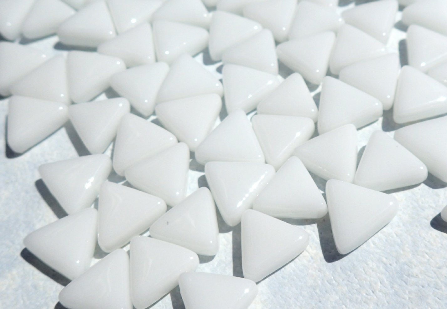 Small White Triangle Glass Mosaic Tiles - 10mm - 50g of Opaque Glass Snow White Triangles