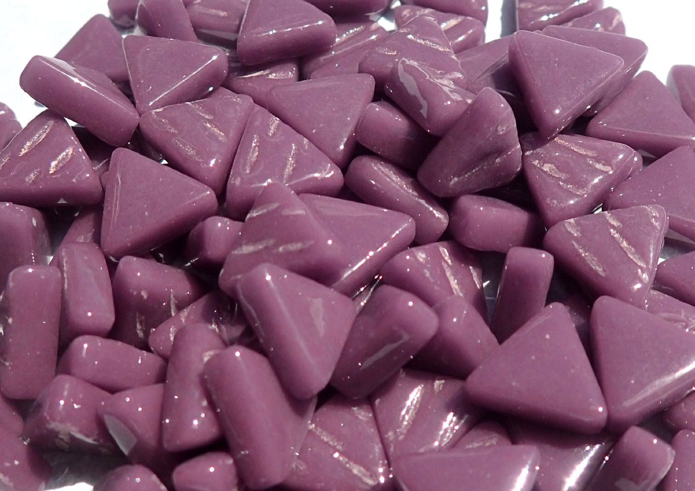 Small Purple Triangle Glass Mosaic Tiles - 10mm - Opaque Glass Solid Color - 50g of Plum Triangles