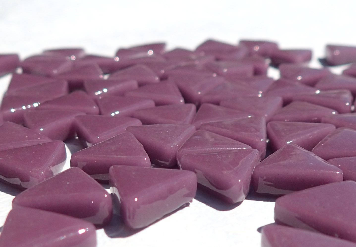 Small Purple Triangle Glass Mosaic Tiles - 10mm - Opaque Glass Solid Color - 50g of Plum Triangles