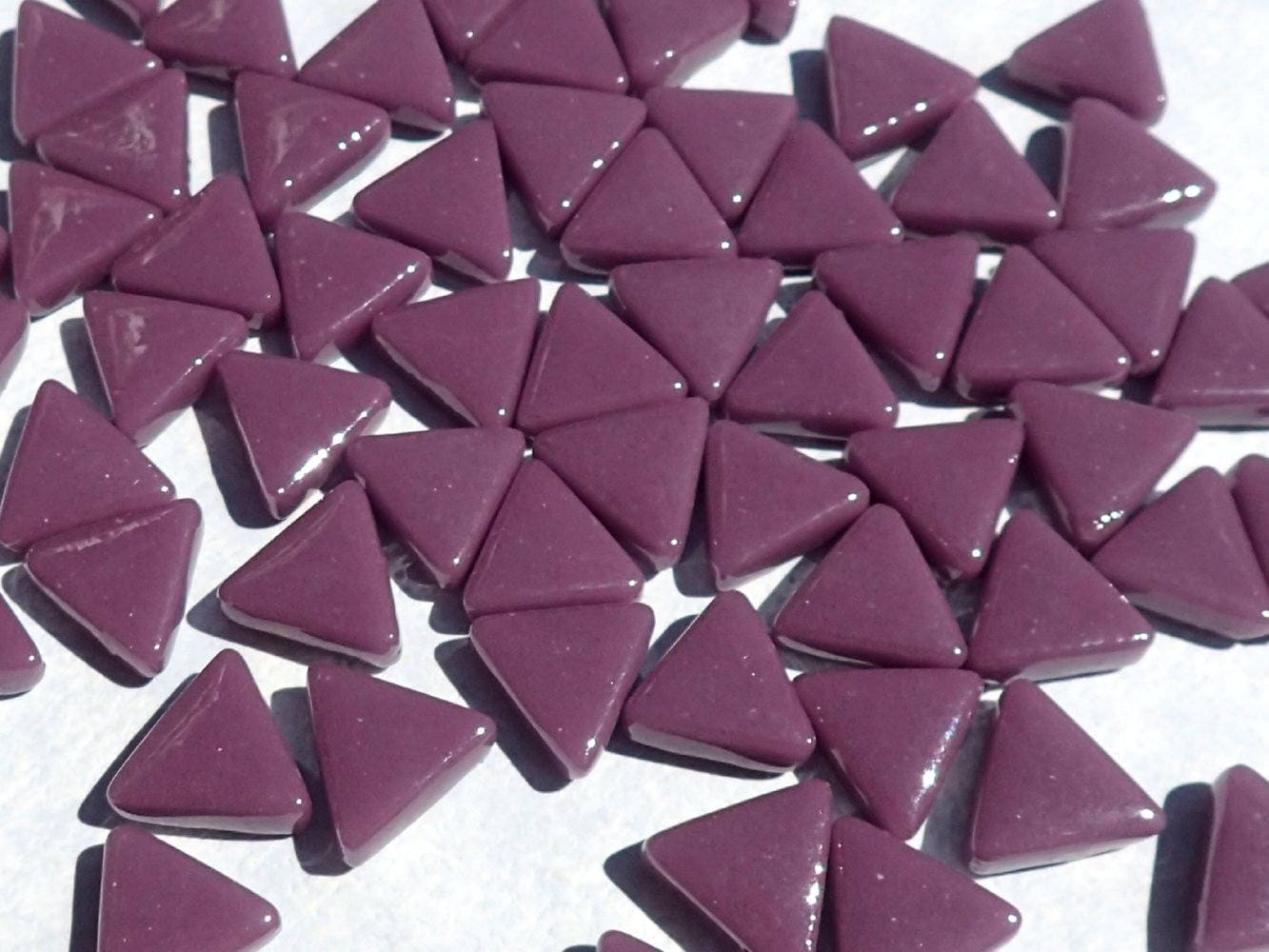 Small Purple Triangle Glass Mosaic Tiles - 10mm - Opaque Glass Solid Color - 50g of Plum Triangles