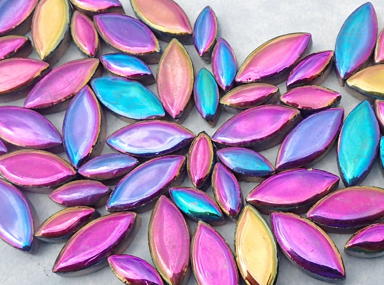 Colorful Metallic Petals Mosaic Tiles - 50g Ceramic Leaves in Mix of 2 Sizes 1/2" and 3/4" - Disco Lights