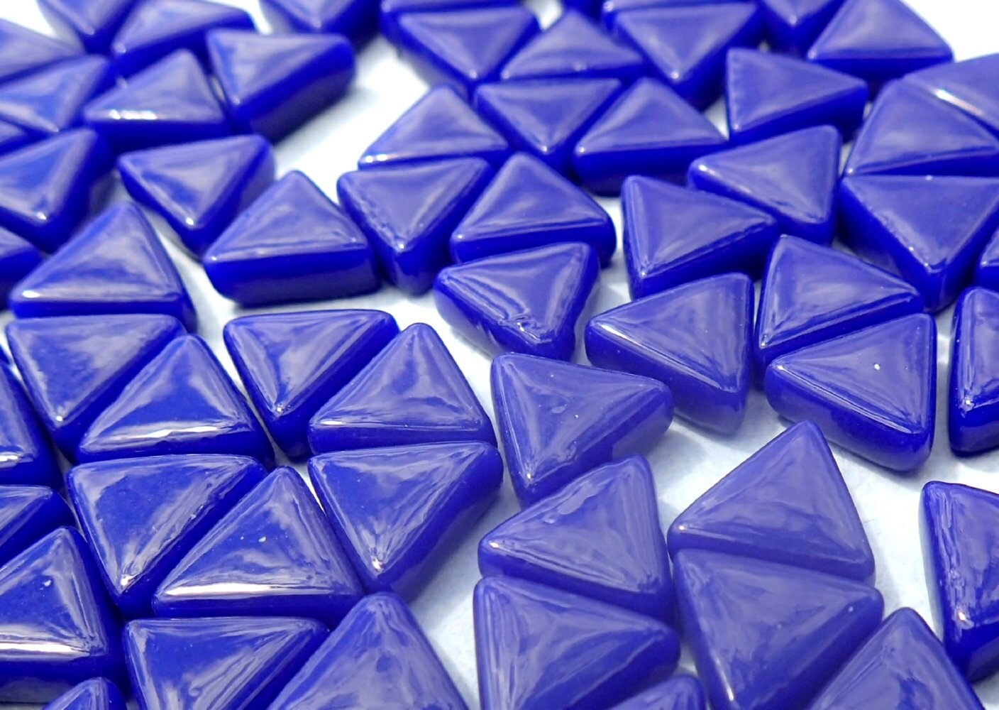 Small Blue Triangle Glass Mosaic Tiles - 10mm - Opaque Glass Solid Color - 50g of Triangles in Royal Blue