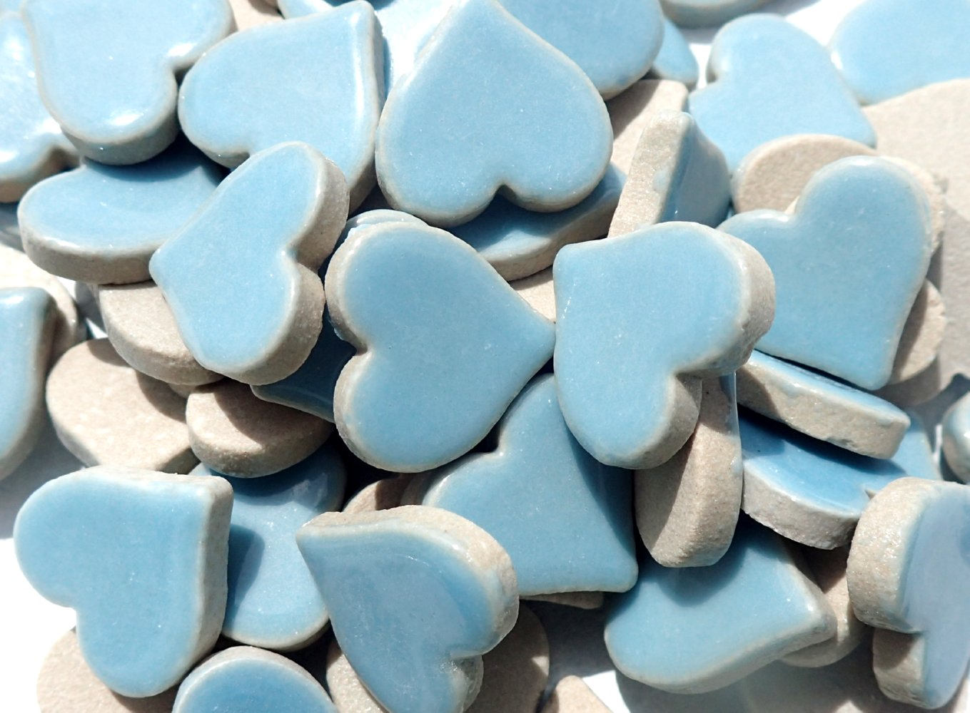 Light Blue Heart Mosaic Tiles - 25 Large Ceramic 5/8 inch Tiles in Sky Blue