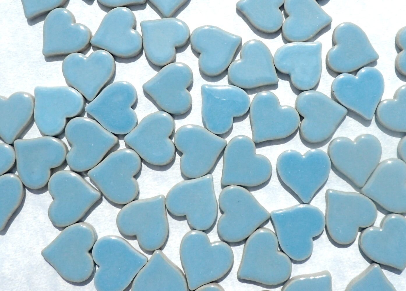 Light Blue Heart Mosaic Tiles - 25 Large Ceramic 5/8 inch Tiles in Sky Blue