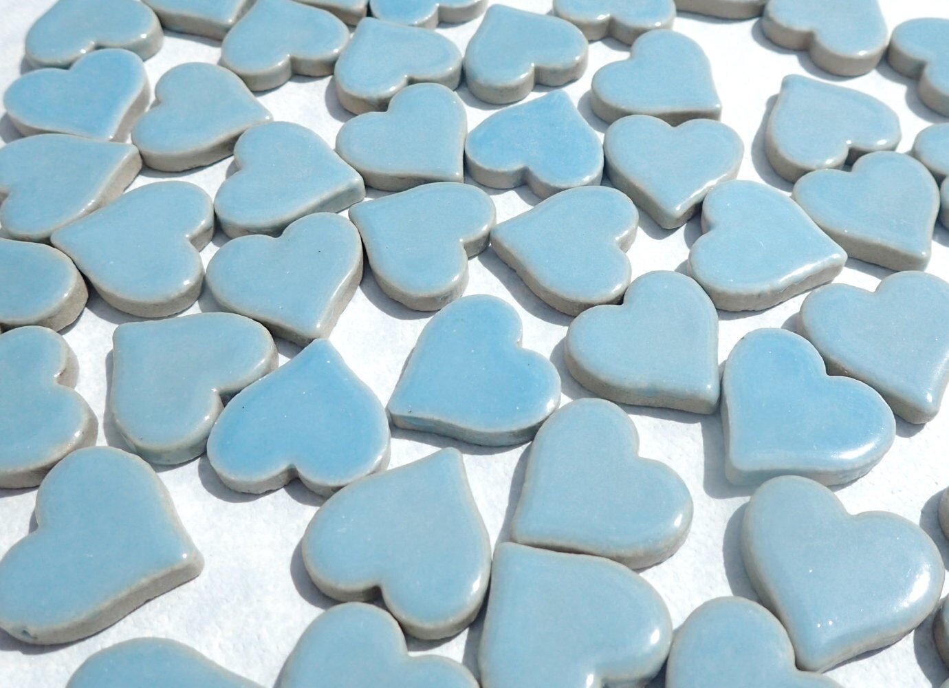 Light Blue Heart Mosaic Tiles - 25 Large Ceramic 5/8 inch Tiles in Sky Blue