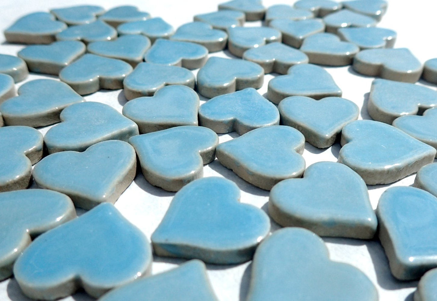 Light Blue Heart Mosaic Tiles - 25 Large Ceramic 5/8 inch Tiles in Sky Blue