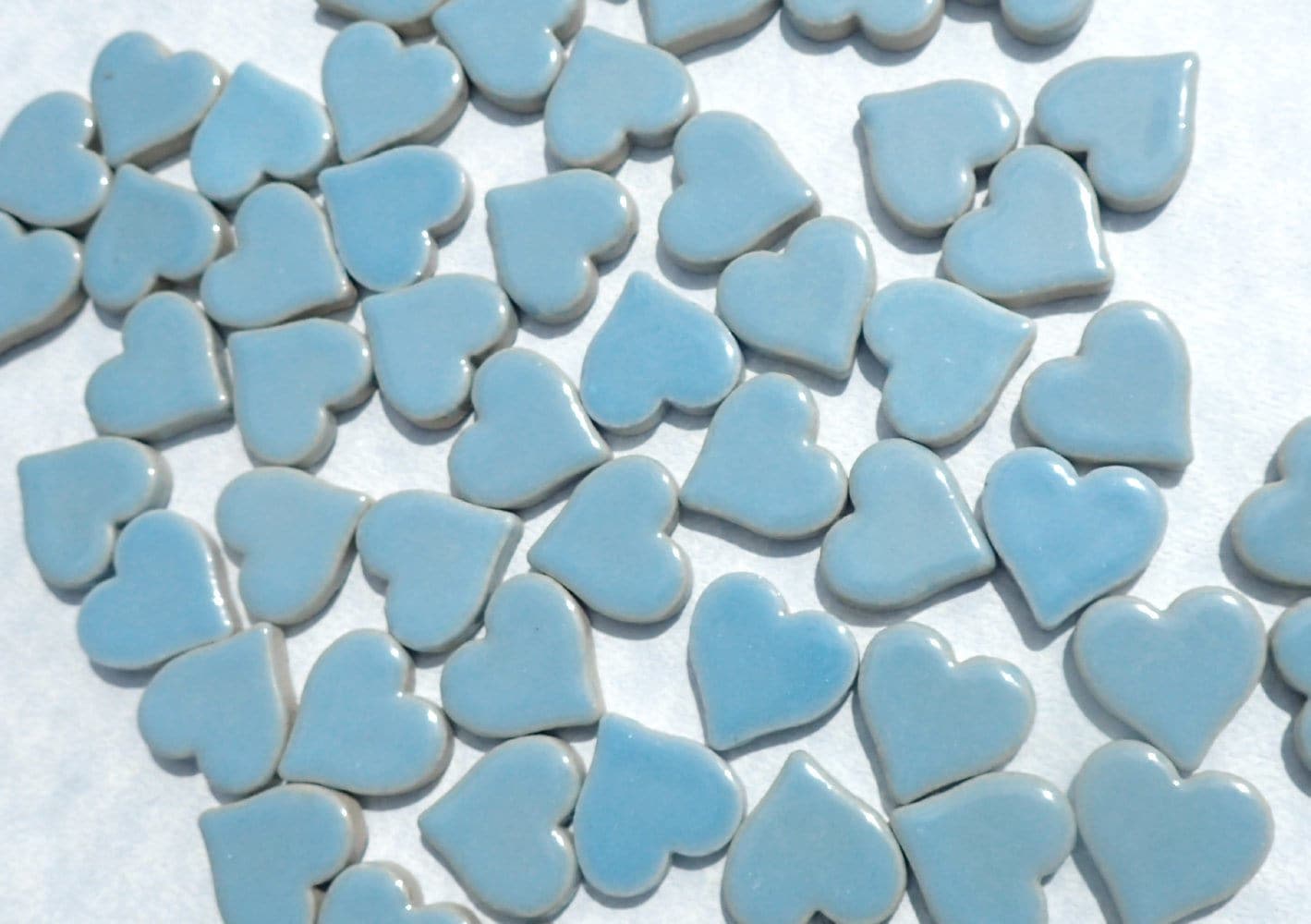 Light Blue Heart Mosaic Tiles - 25 Large Ceramic 5/8 inch Tiles in Sky Blue