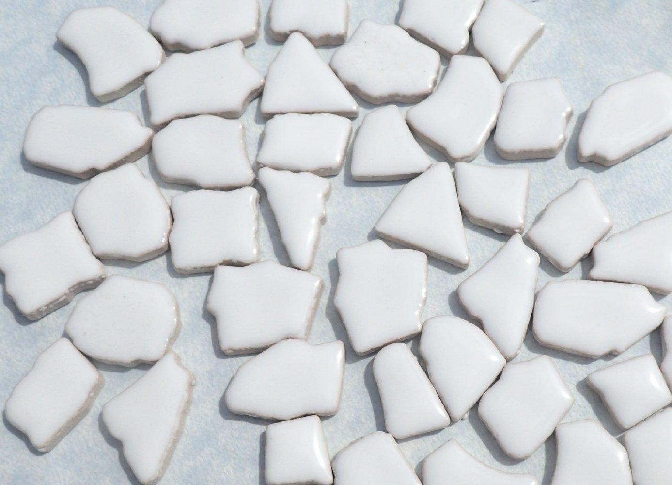 White Mosaic Ceramic Tiles - Random Shapes - Half Pound - Assorted Sizes Jigsaw Puzzle Type Pieces