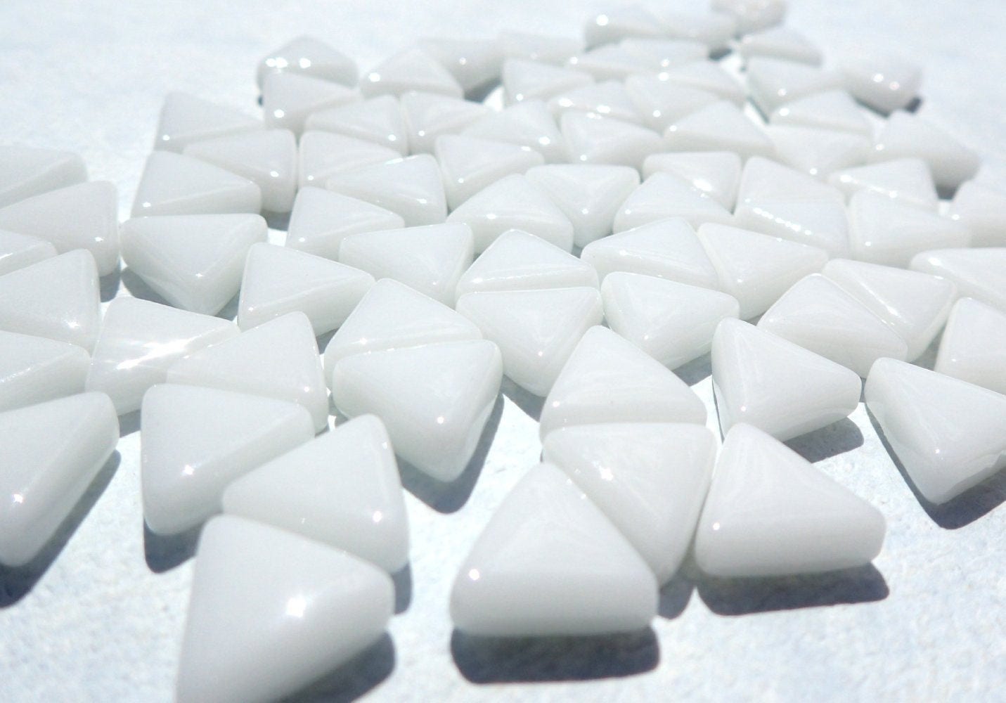 Small White Triangle Glass Mosaic Tiles - 10mm - 50g of Opaque Glass Snow White Triangles