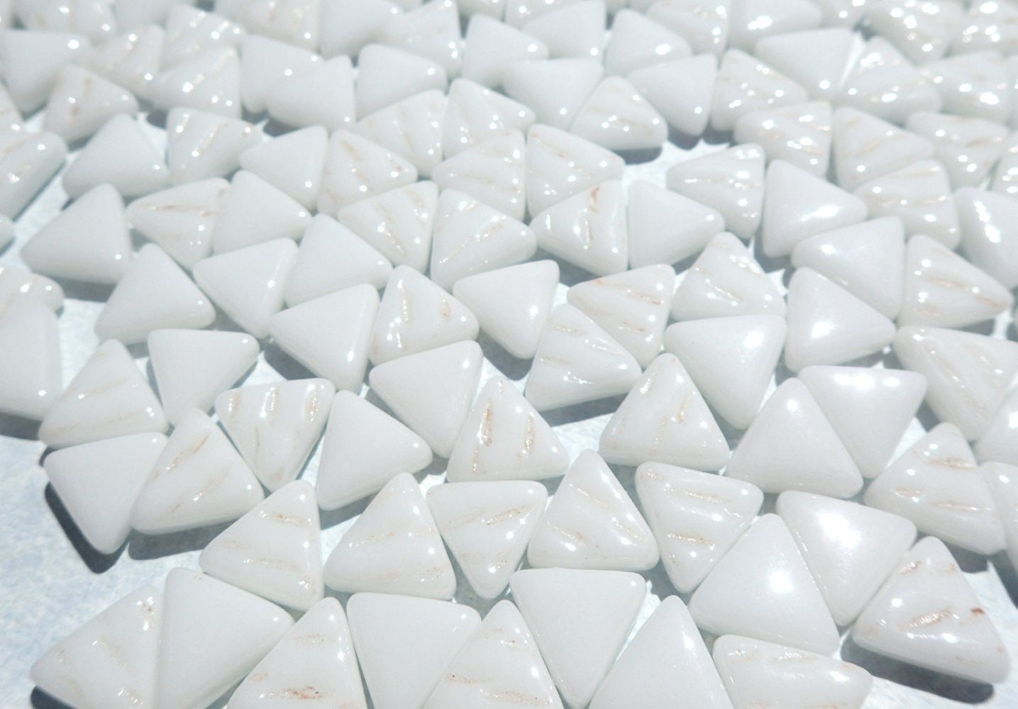 Small White Triangle Glass Mosaic Tiles - 10mm - 50g of Opaque Glass Snow White Triangles