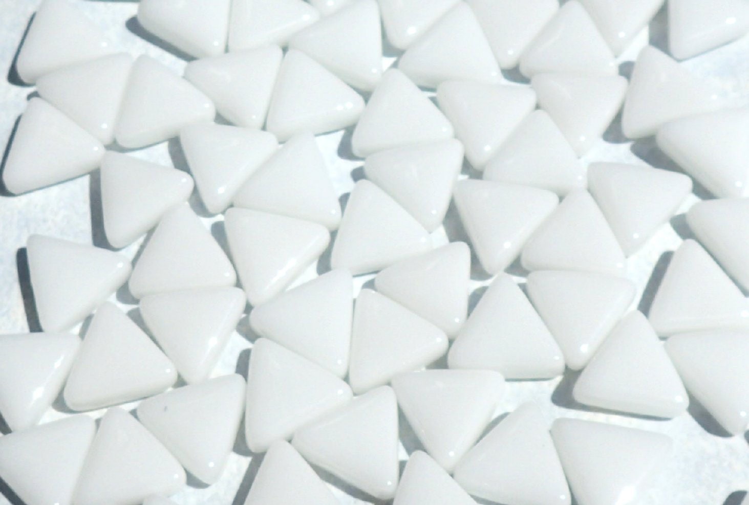 Small White Triangle Glass Mosaic Tiles - 10mm - 50g of Opaque Glass Snow White Triangles